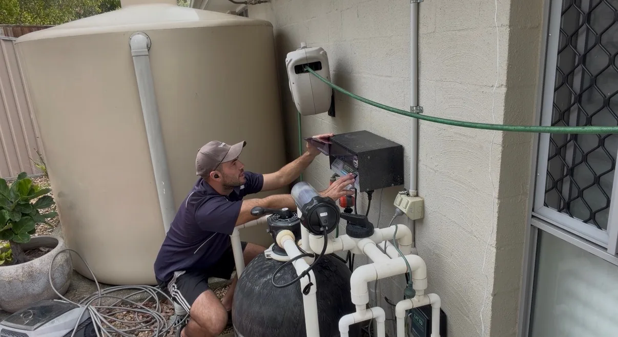Jordan from Deep Blue servicing a salt chlorinator on the Gold Coast